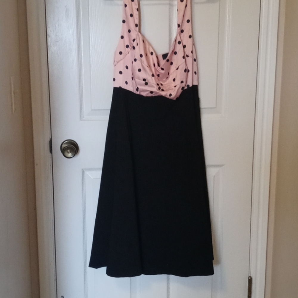 Pink and black polka dot dress